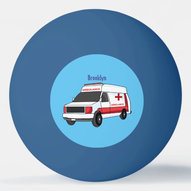Niedlicher roter Krankenwagen Cartoon Tischtennisball (Vorderseite)
