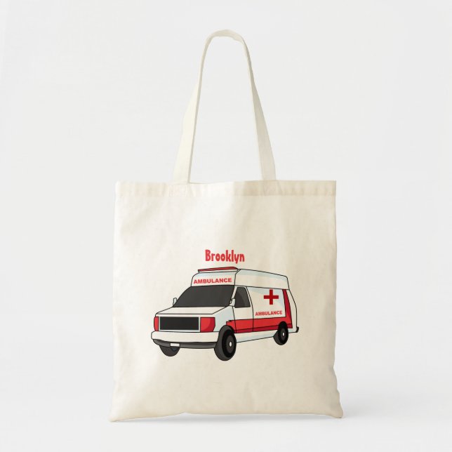 Niedlicher roter Krankenwagen Cartoon Tragetasche (Vorne)