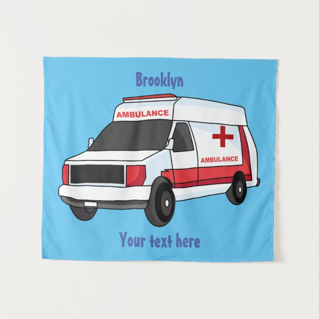 Niedlicher roter Krankenwagen Cartoon Wandteppich (Vorderseite (Horizontal))
