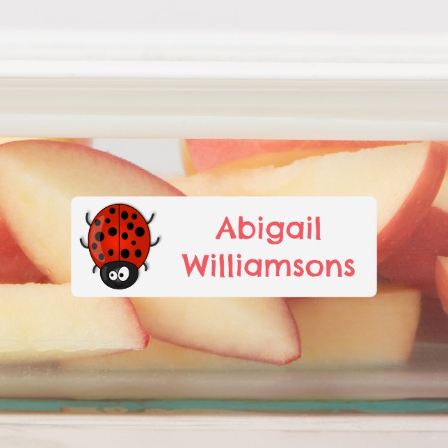 Niedlicher, roter Ladybug Cartoon personalisiert Etiketten (Befestigt)