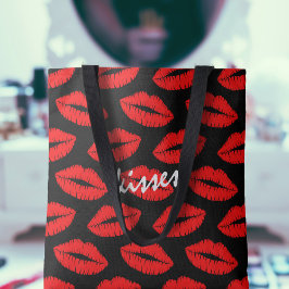 Niedlicher Roter Lipstick Kiss Lips Muster Schwarz Tasche