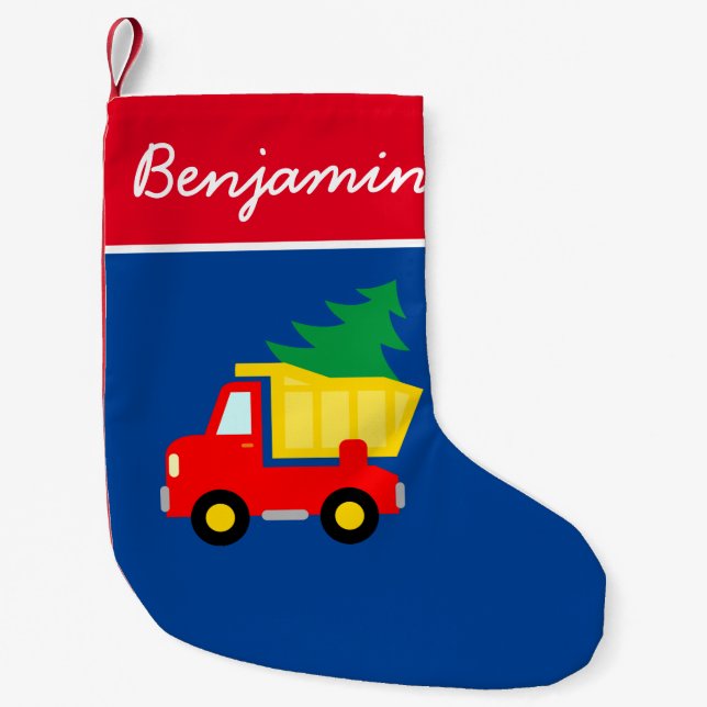 Niedlicher roter LKW mit Weihnachtsbaumkinder-Stru Kleiner Weihnachtsstrumpf (Vorderseite)