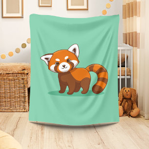 Niedlicher Roter Panda auf Grün Fleecedecke