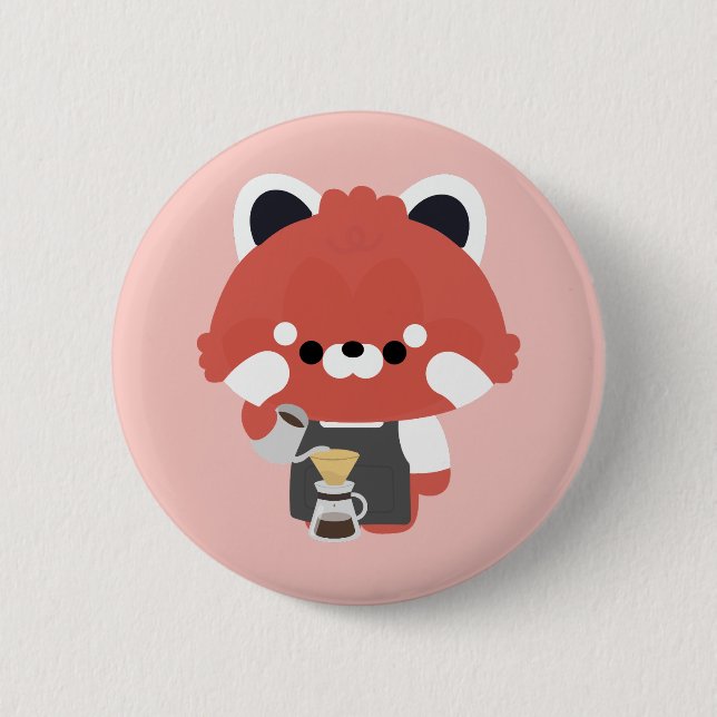 Niedlicher Roter Panda Barista Button (Vorderseite)