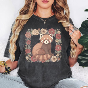 Niedlicher Roter Panda Blumenrahmen Kunst T-Shirt