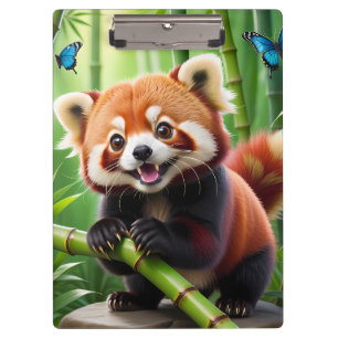 Niedlicher Roter Panda im Kawaii-Stil im Bambuswal Klemmbrett