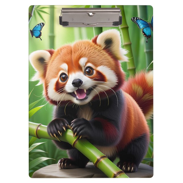 Niedlicher Roter Panda im Kawaii-Stil im Bambuswal Klemmbrett (Vorderseite)