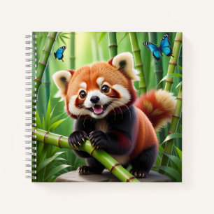 Niedlicher Roter Panda im Kawaii-Stil im Bambuswal Notizbuch
