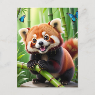 Niedlicher Roter Panda im Kawaii-Stil im Bambuswal Postkarte