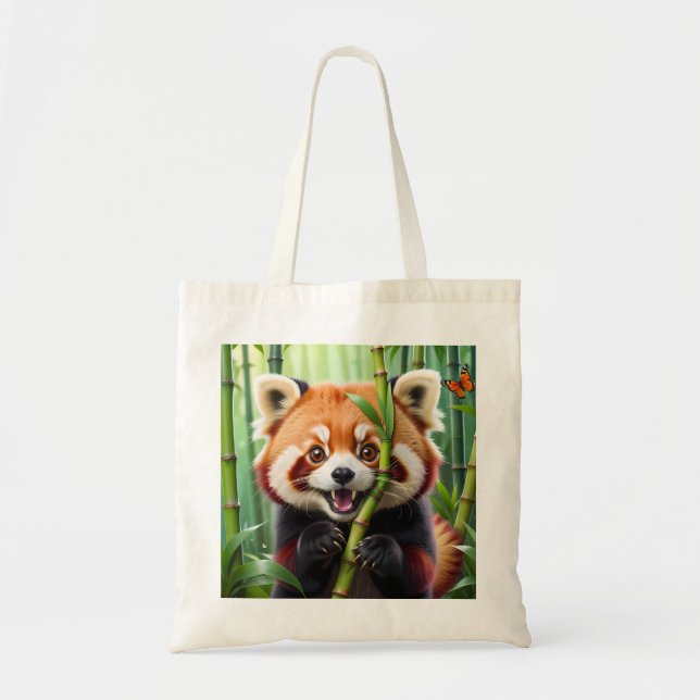 Niedlicher Roter Panda im Kawaii-Stil mit einem gr Tragetasche (Vorne)