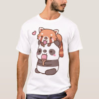 Niedlicher roter Panda und Panda, die Eiscreme für
