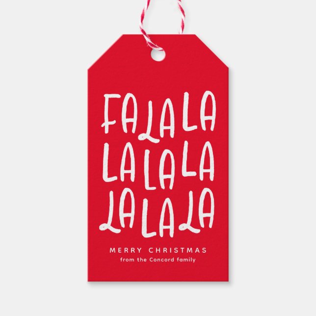 Niedlicher, roter personalisierter Weihnachtsfeier Geschenkanhänger (Vorderseite)