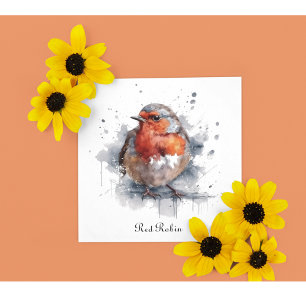 Niedlicher Roter Robin in Aquarellfarbe Mitteilungskarte