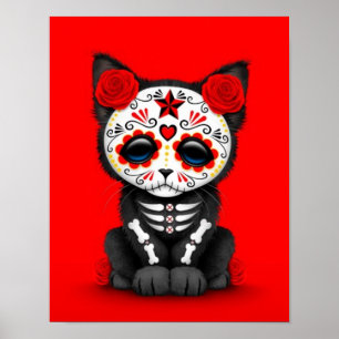 Niedlicher roter Tag der toten Kätzchen-Katze, rot Poster