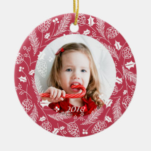 Niedlicher Roter und Weißer Pine und Heiliger Krau Keramik Ornament