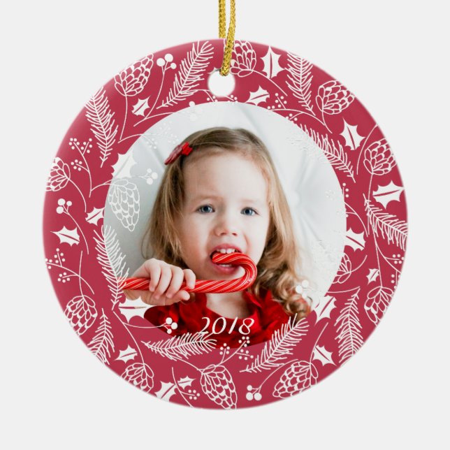 Niedlicher Roter und Weißer Pine und Heiliger Krau Keramik Ornament (Vorne)