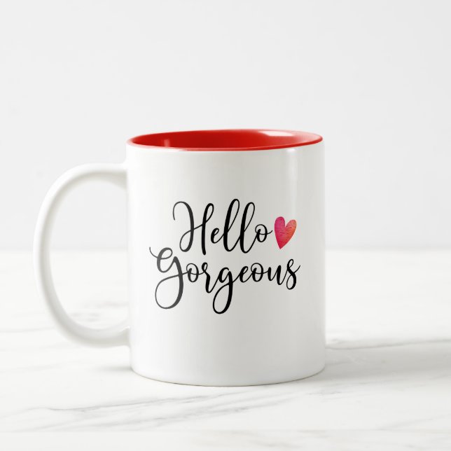 Niedlicher Roter Valentinstag Hallo Gorgeous Zweifarbige Tasse (Links)