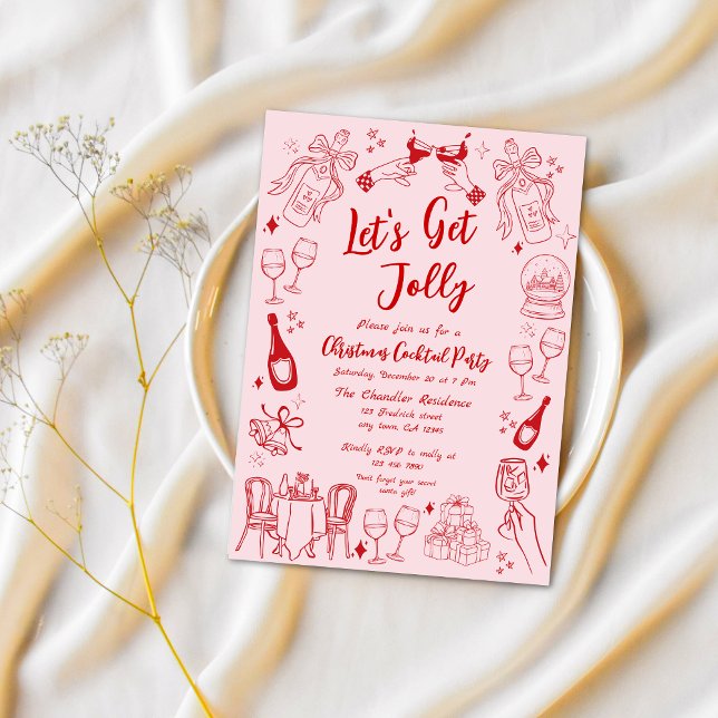 Niedlicher, roter Weihnachtscocktail Party Doodle Einladung (Von Creator hochgeladen)