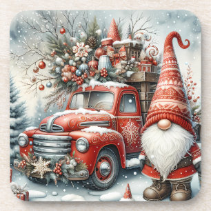 Niedlicher Roter Weihnachtsgnom/Vintager LKW Getränkeuntersetzer