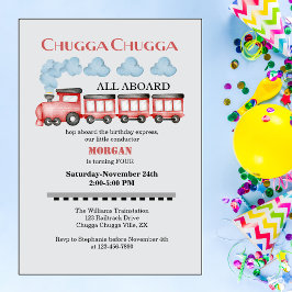 Niedlicher Roter Zug mit Wasserfarbe in jedem Alte Einladung