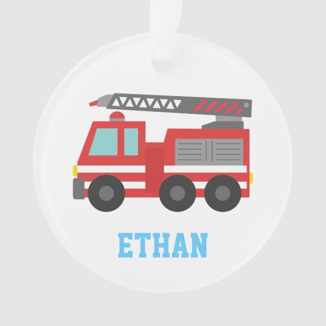 Niedlicher rotes Feuer-LKW für Jungen, Name Ornament (Vorderseite)