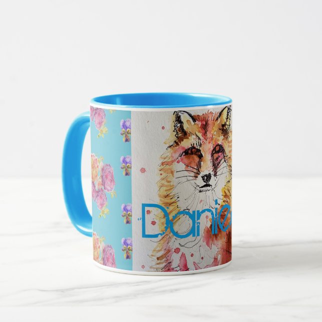 Niedlicher Rotfuchs Aquamarine Rose Rose Tasse (Vorderseite Links)
