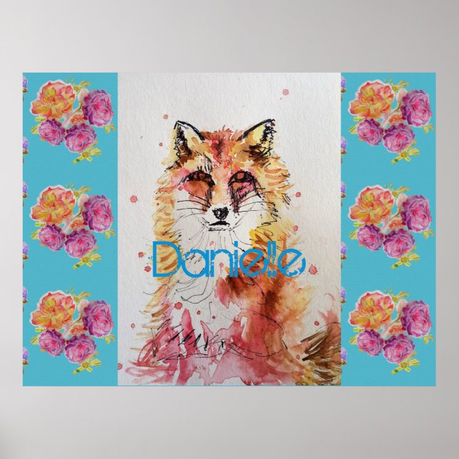 Niedlicher Rotfuchs Aquamarine Rose von Tieren Ros Poster (Vorne)