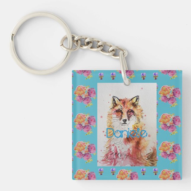 Niedlicher Rotfuchs Aquamarine Rose von Tieren Ros Schlüsselanhänger (Vorderseite)