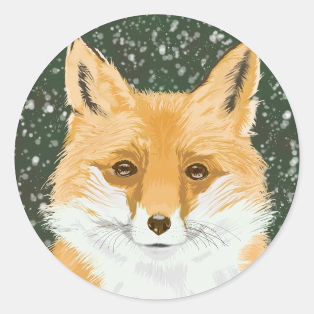 Niedlicher Rotfuchs - im Schnee. Runder Aufkleber (Vorderseite)