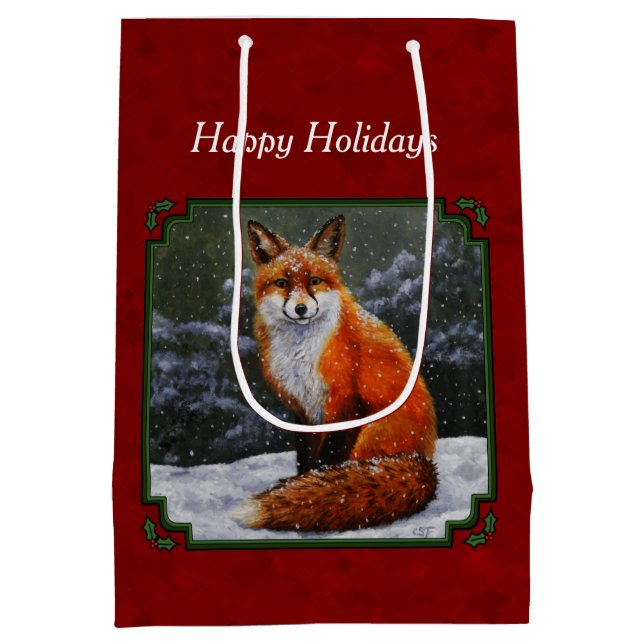 Niedlicher Rotfuchs im Winterschnee Mittlere Geschenktüte (Rückseite)