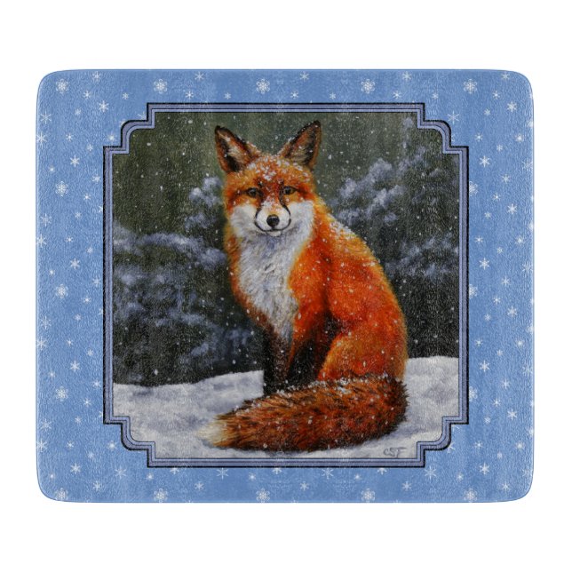Niedlicher Rotfuchs im Winterschnee Schneidebrett (Vorderseite)
