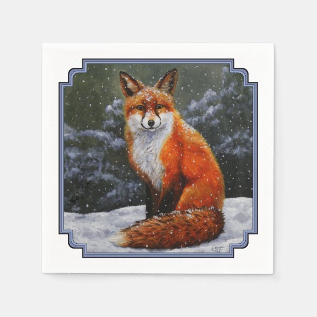 Niedlicher Rotfuchs im Winterschnee Serviette (Vorderseite)