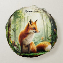 Niedlicher Rotfuchs in Snowglobe Rundes Kissen
