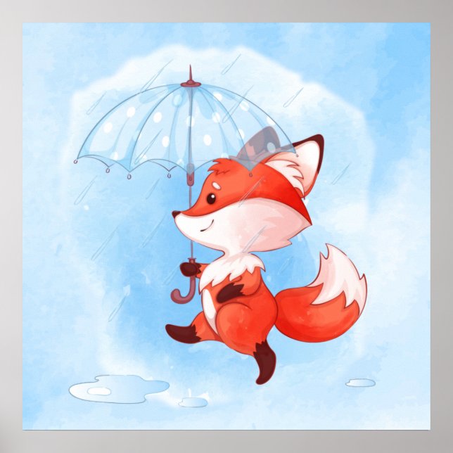 Niedlicher Rotfuchs mit Umbrella Poster (Vorne)