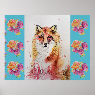 Niedlicher Rotfuchs Rose Rose Poster