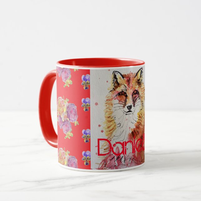 Niedlicher Rotfuchs Tierische Rose Blumenwasser Tasse (Vorderseite Links)