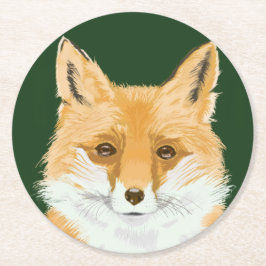 Niedlicher Rotfuchs - transparent auf grün. Runder Pappuntersetzer