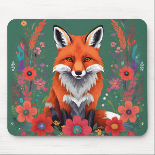 Niedlicher Rotfuchs und Blume Mousepad