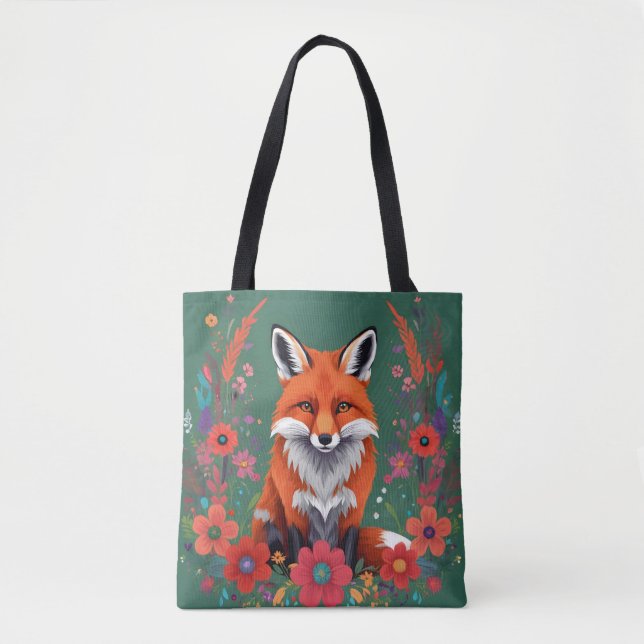 Niedlicher Rotfuchs und Blume Tasche (Vorderseite)