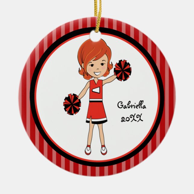Niedlicher Rothaariger Cheerleader Weihnachtsschmu Keramik Ornament (Vorne)