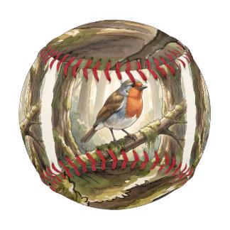 Niedlicher Rotkehlchenvogel im alten Wald Baseball