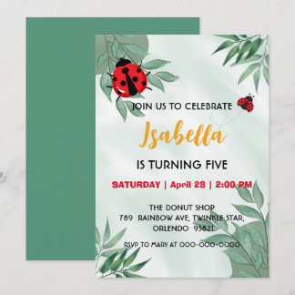 Niedlicher Rotpolka-dot Ladybug-Dschungel Geburtst Einladung