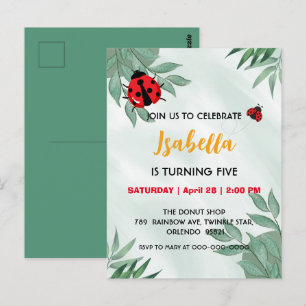 Niedlicher Rotpolka-dot Ladybug-Dschungel Geburtst Postkarte