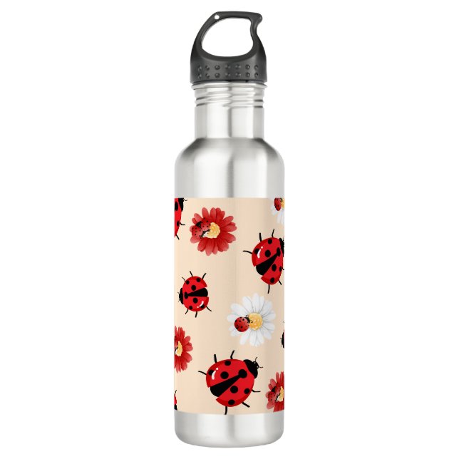 Niedlicher Rotpolka Punkt Ladybug Blume Girl Edelstahlflasche (Vorderseite)