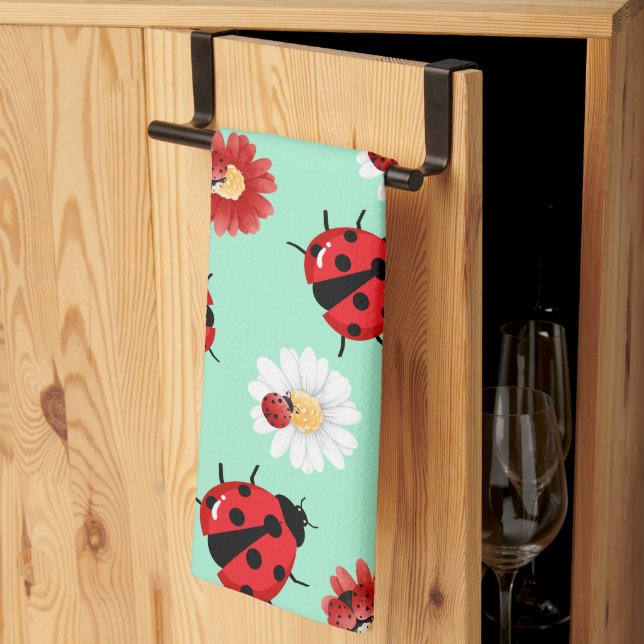 Niedlicher Rotpolka Punkt Ladybug Blume Girl Geschirrtuch (Drittel gefaltet)