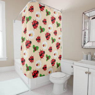 Niedlicher Rotpolka Punkt Ladybug Daisy Blume Somm Duschvorhang