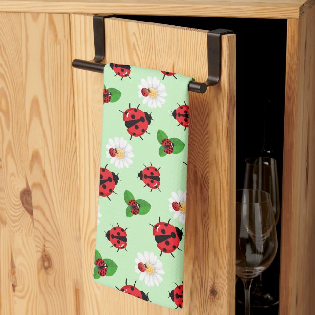 Niedlicher Rotpolka Punkt Ladybug Daisy Blume Somm Geschirrtuch (Drittel gefaltet)