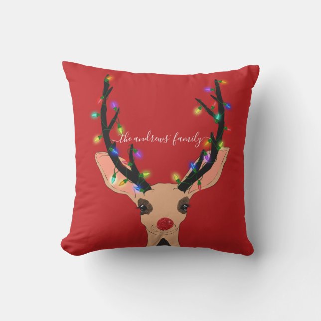 Niedlicher Rotrescher Hirsch glühende Weihnachtsle Kissen (Vorderseite)
