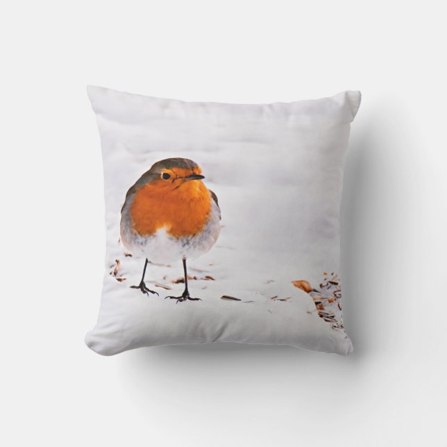 Niedlicher Rotrobinvogel Schnee Wintertierwelt Kissen (Vorderseite)
