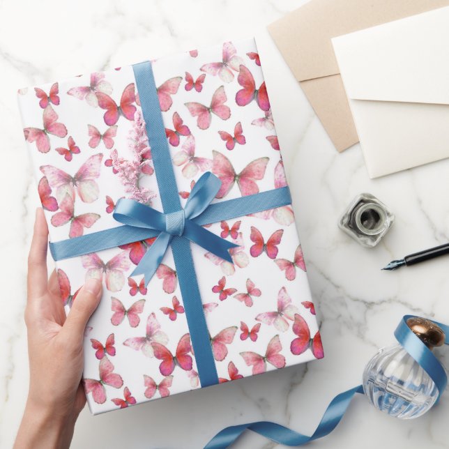 Niedlicher Rotschmetterling Muster Pastel Geschenkpapier (Schenken)